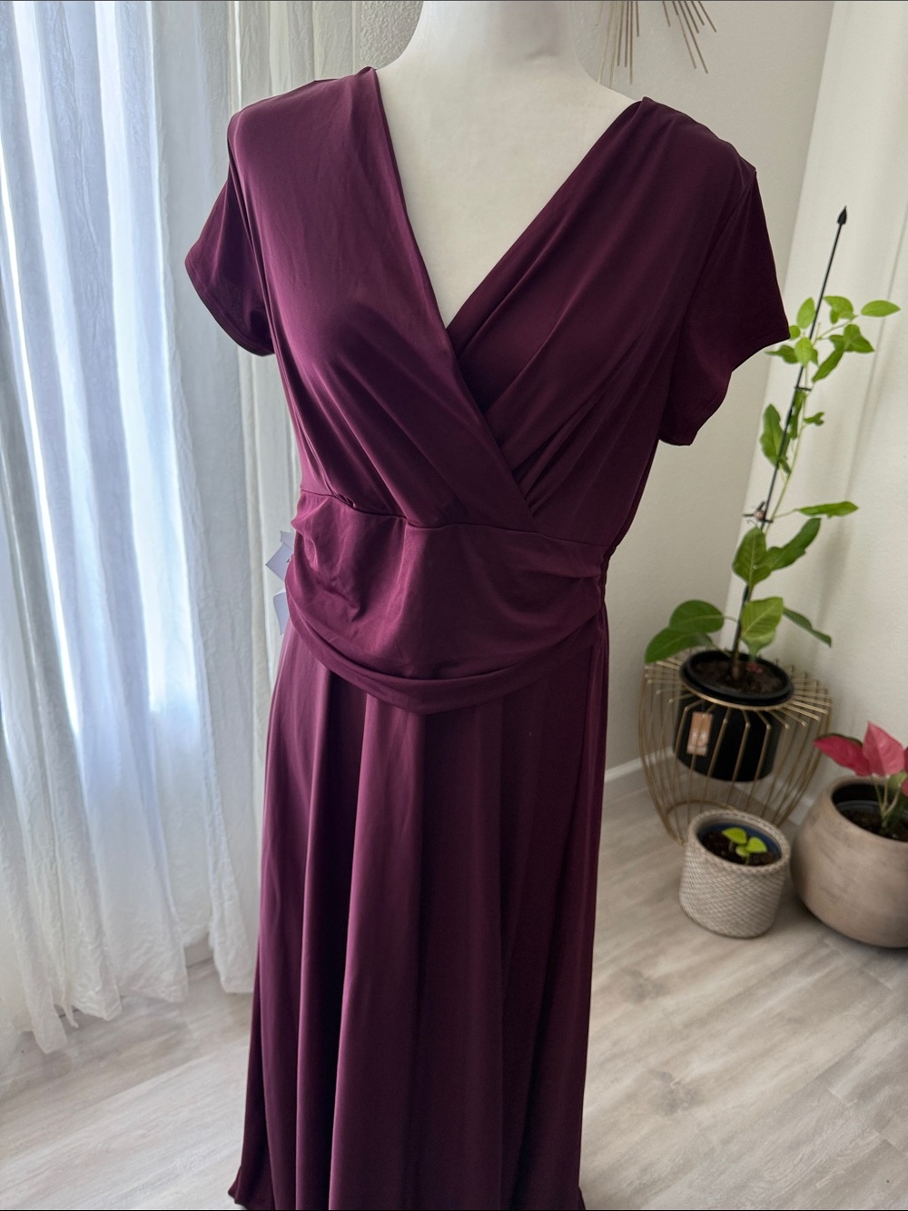 Women's Wrap-Style Burgundy Dress